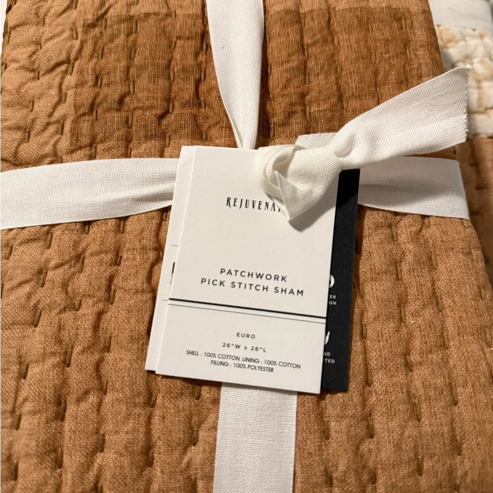 New WS/PB Rejuvenation Patchwork Pick Stitch Quilt & Euro Shams, F/Q, Rust Multi